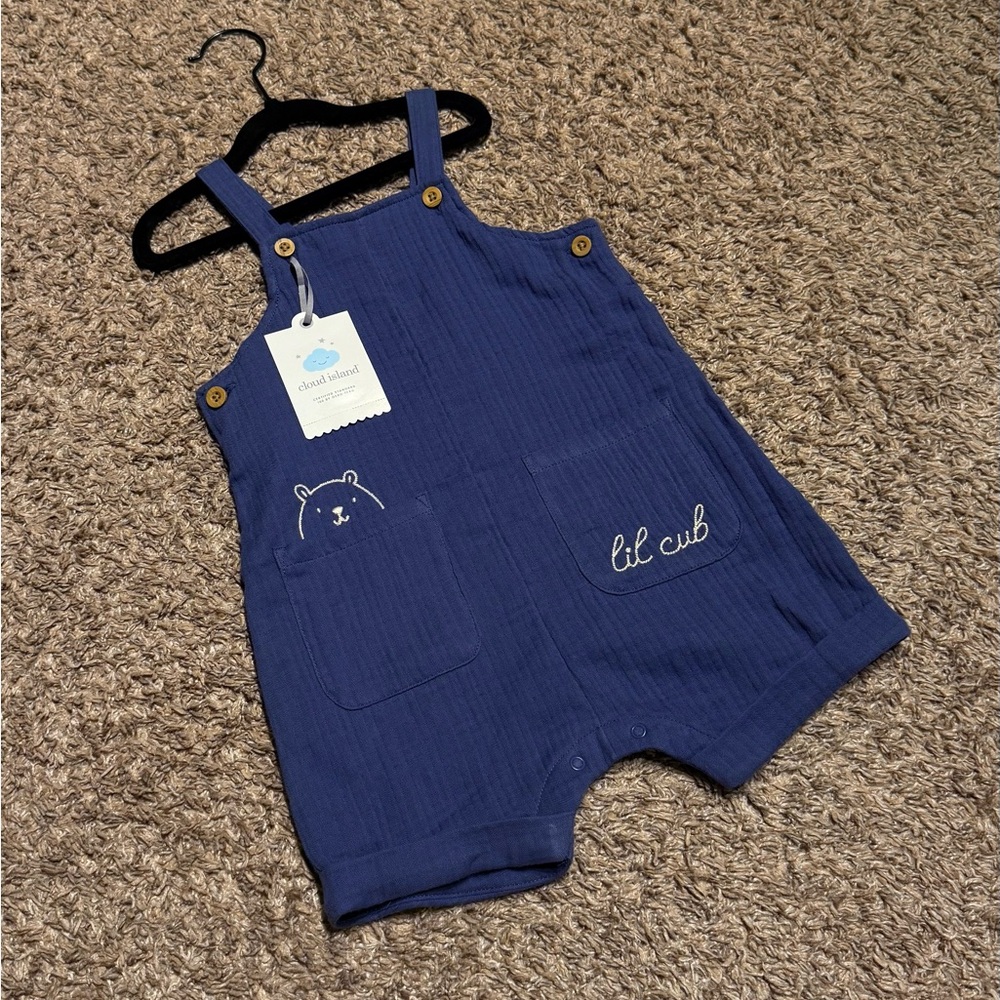 Cloud island Blue Baby Overal with Bear Design